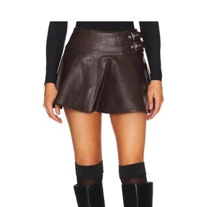 WeWoreWhat faux leather buckle mini skort in dark patina